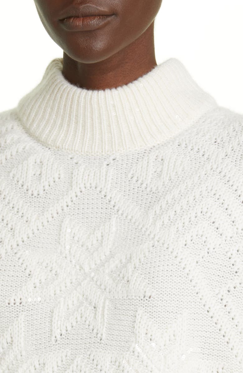 Lafayette 148 New York Snowflake Motif Embellished Cashmere Mock Neck Sweater, Alternate, color, 