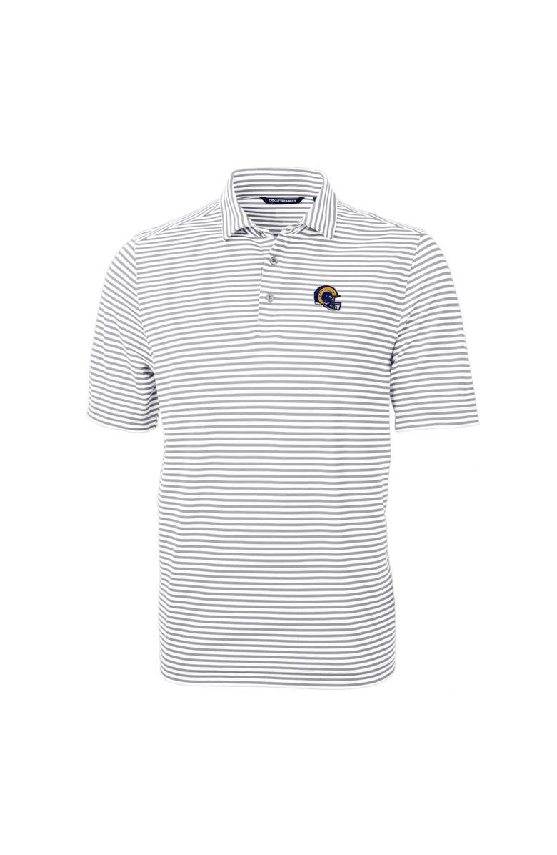 Cutter & Buck Men's Cutter & Buck  Silver Los Angeles Rams Helmet Virtue Eco Pique Stripe Recycled Polo, Alternate, color, 