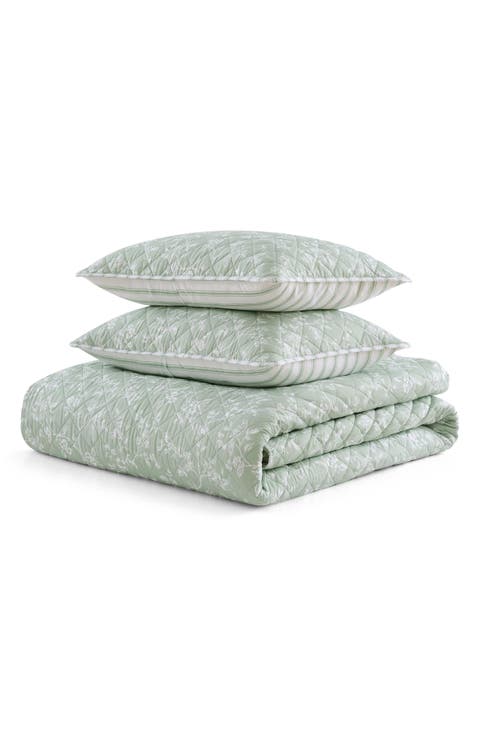 French Bird Floral Reversible Quilt Set