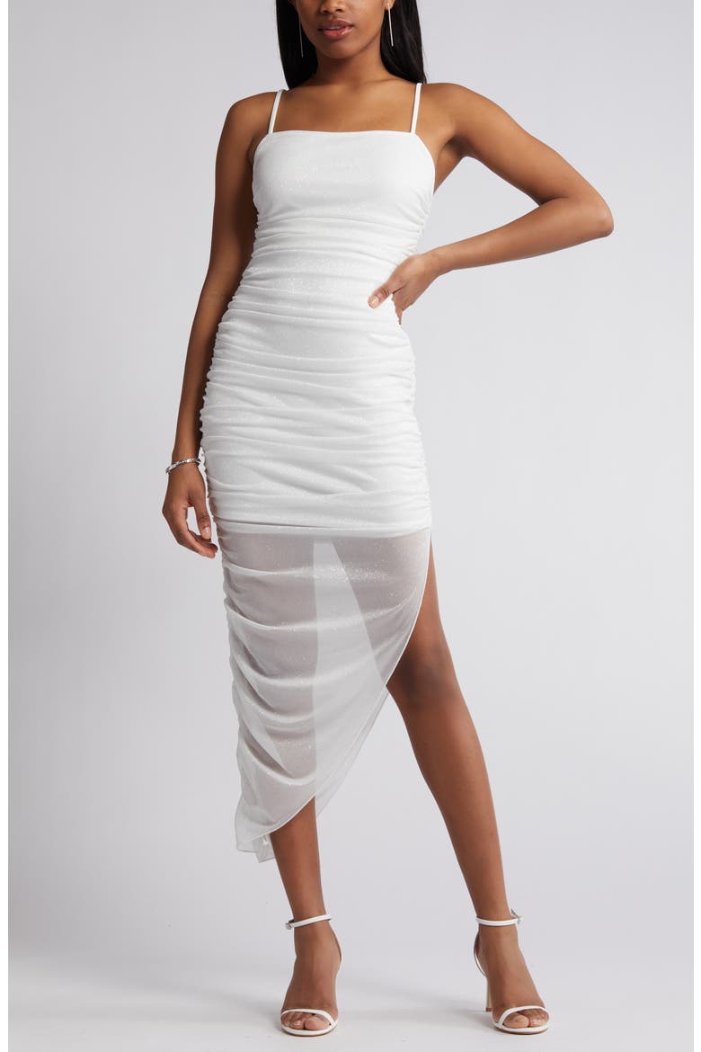 Glitter Matte Ruched Jersey Dress, Alternate, color, WHITE
