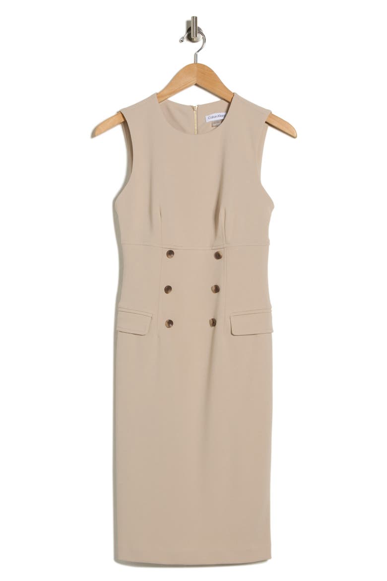 Button Sheath Dress, Alternate, color, KHAKI