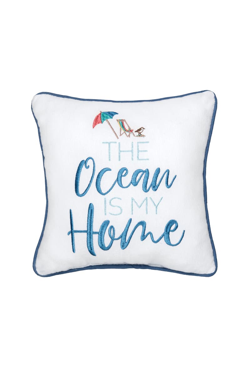 Ocean Is My Home Small/Petite Accent Pillow, 10" x 10", Main, color, White
