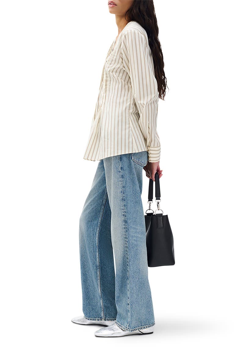Asher Stripe Pleated Cotton Blouse, Alternate, color, DRCLS