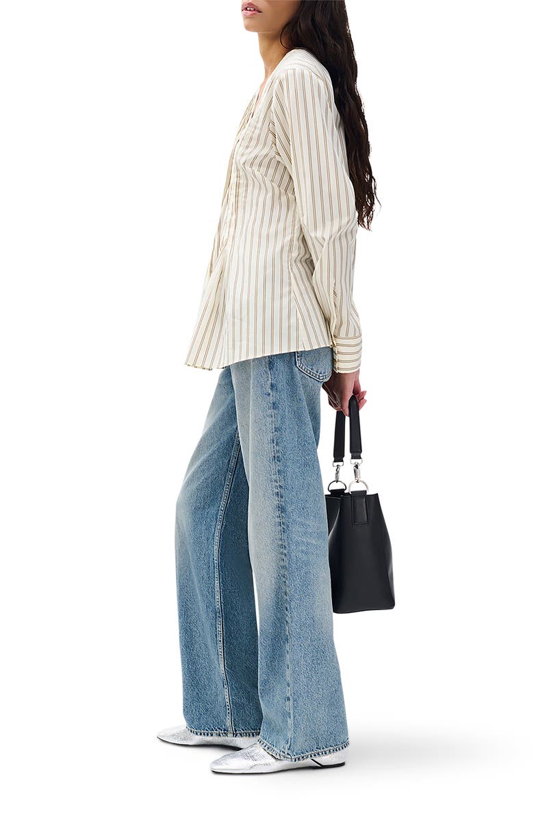 rag
bone Asher Stripe Pleated Cotton Blouse, Alternate, color, Brown Stripe