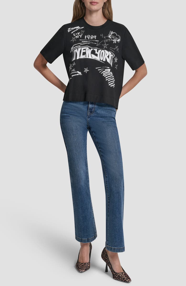 DKNY Embroidered 1989 Notebook Scribbles Graphic T-Shirt, Alternate, color, Black