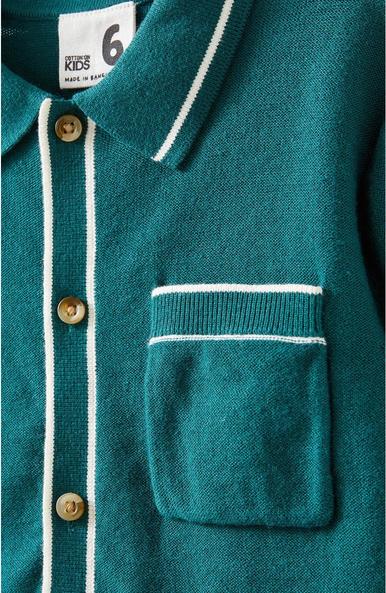 Cotton On Kids Kid's Knitted Short Sleeve Shirt, Alternate, color, Storm Green Vanilla Stripe