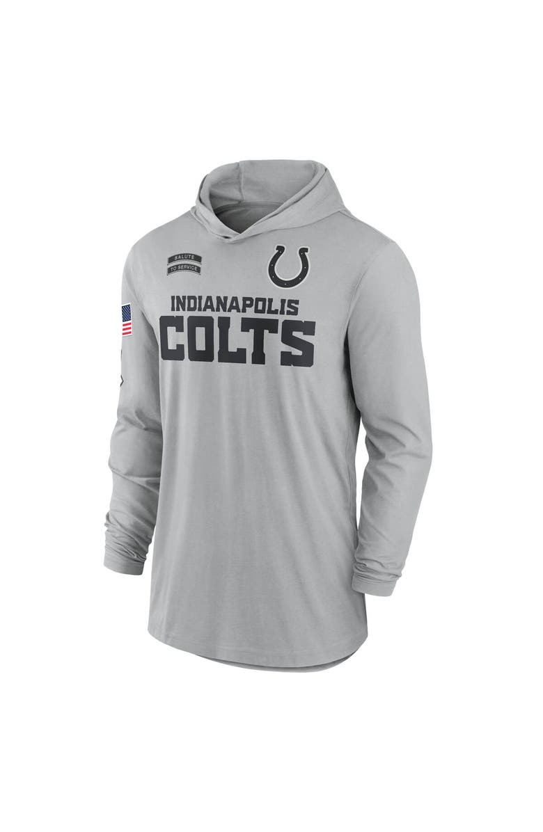 Nike Men's Nike Gray Indianapolis Colts 2024 Salute to Service Lightweight Performance Long Sleeve Hooded T-Shirt, Alternate, color, 