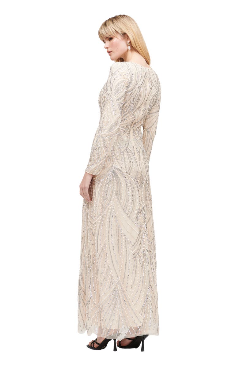 MARYISA Modest Embellished Sequin Beaded Maxi Dress, Alternate, color, Cream