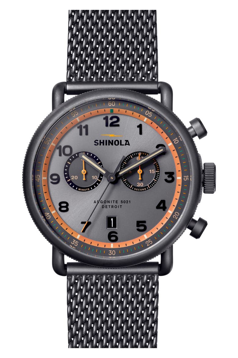 The Canfield Chronograph Mesh Strap Watch, 43mm, Main, color, COOL GRAY