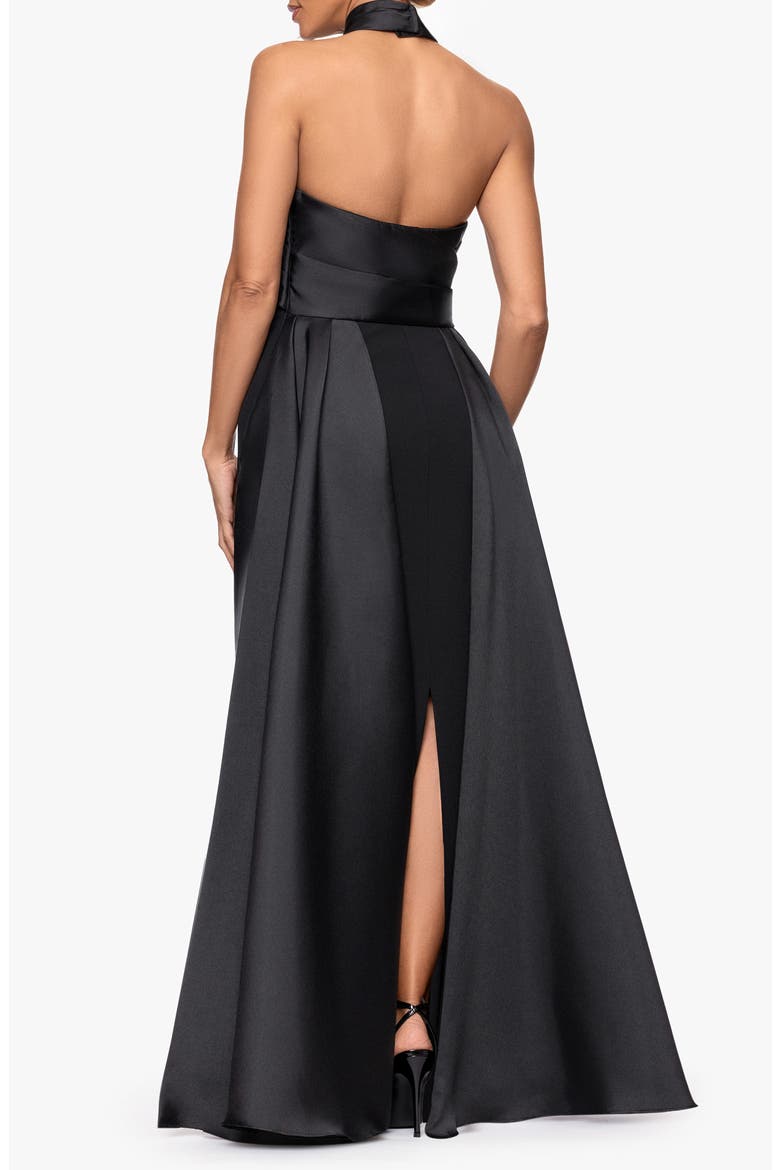 Twist Halter Neck Mikado Scuba Crepe Gown, Alternate, color, BLACK
