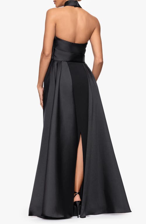 Betsy & Adam Twist Halter Neck Mikado Scuba Crepe Gown In Black