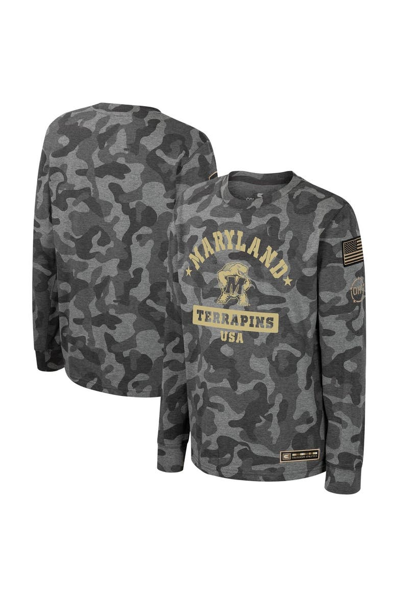 Youth Colosseum Camo Maryland Terrapins OHT Military Appreciation Dark Star Long Sleeve T-Shirt, Main, color, Camo