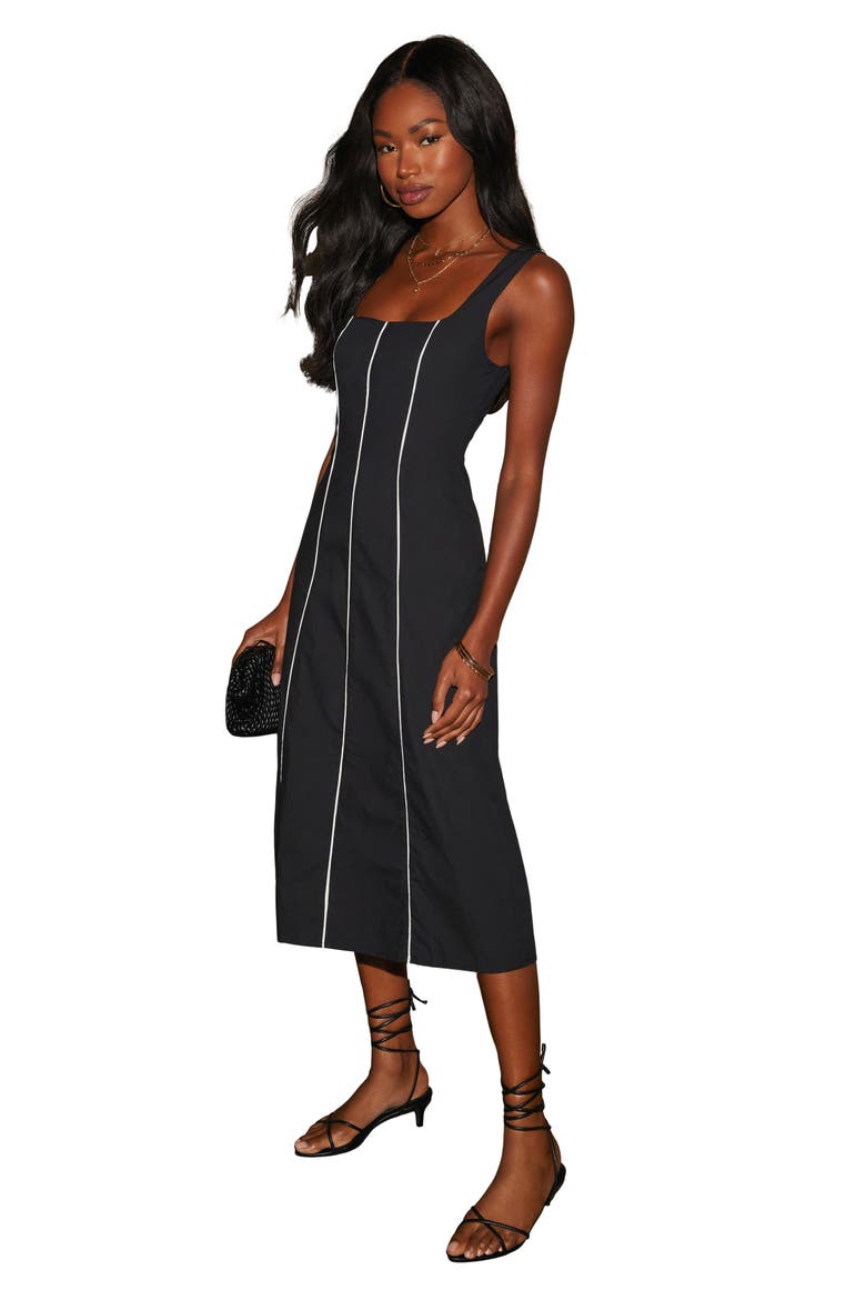 Solange Contrast Piping Cotton Midi Dress, Alternate, color, BLACK/ WHITE