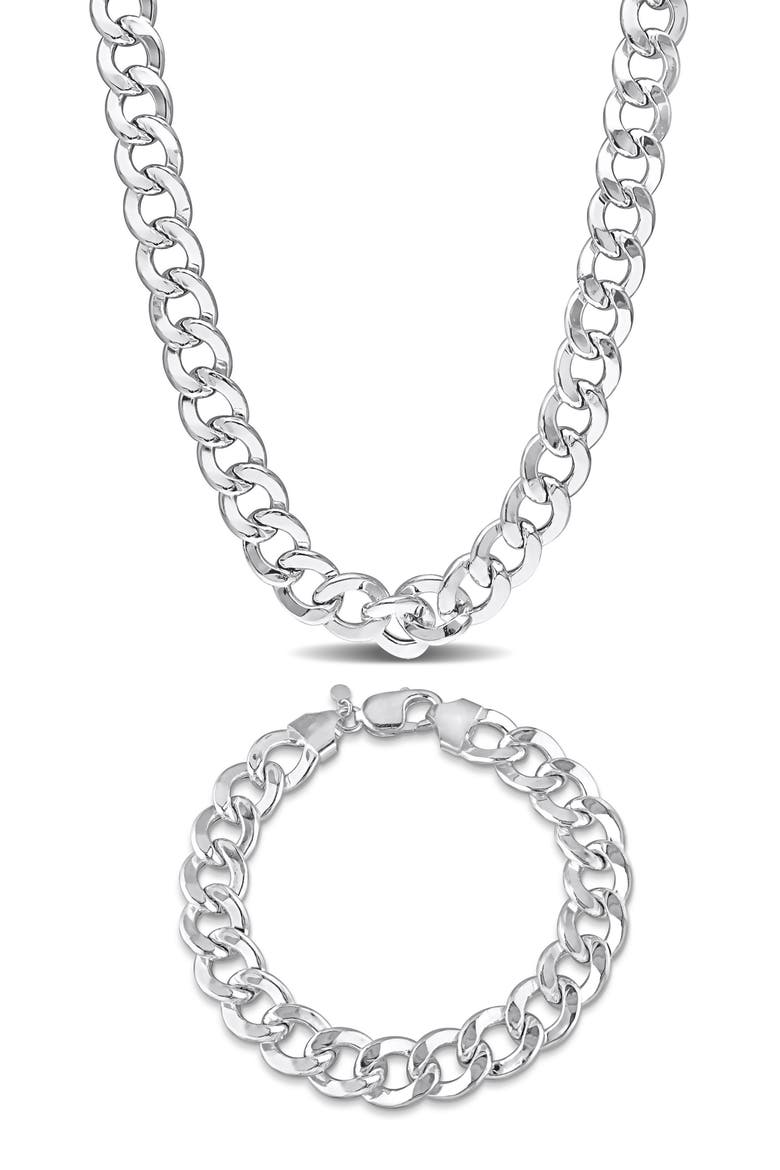 Men's Curb Chain Necklace & Bracelet Set, Main, color, WHITE GOLD