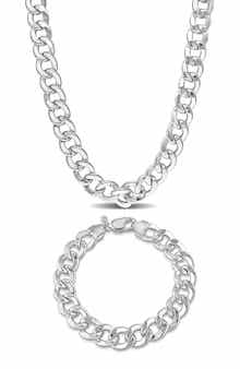 DELMAR Men's Curb Chain Necklace & Bracelet Set