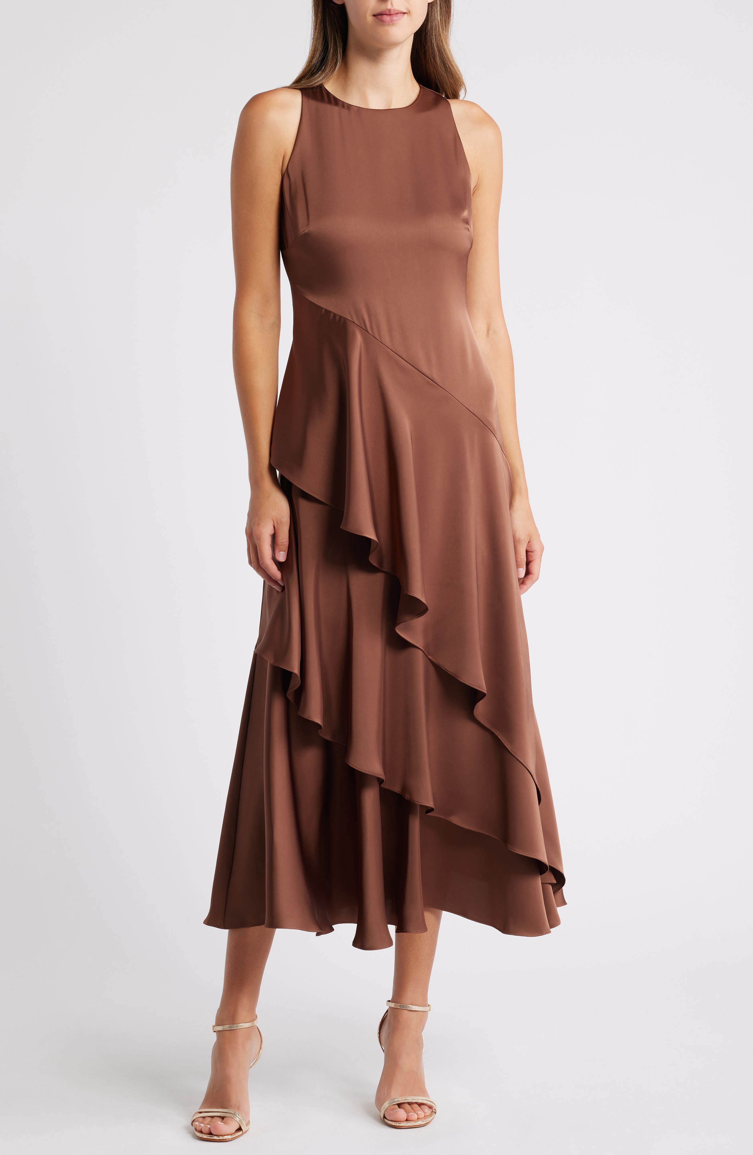 Parker The Angie Layered Ruffle Maxi Dress in Brown Umber 