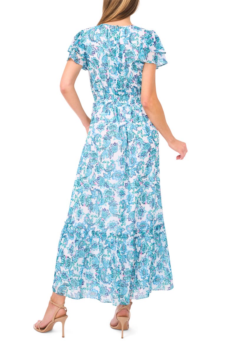 Floral Print Ruffle Maxi Dress, Alternate, color, ULTRA WHITE