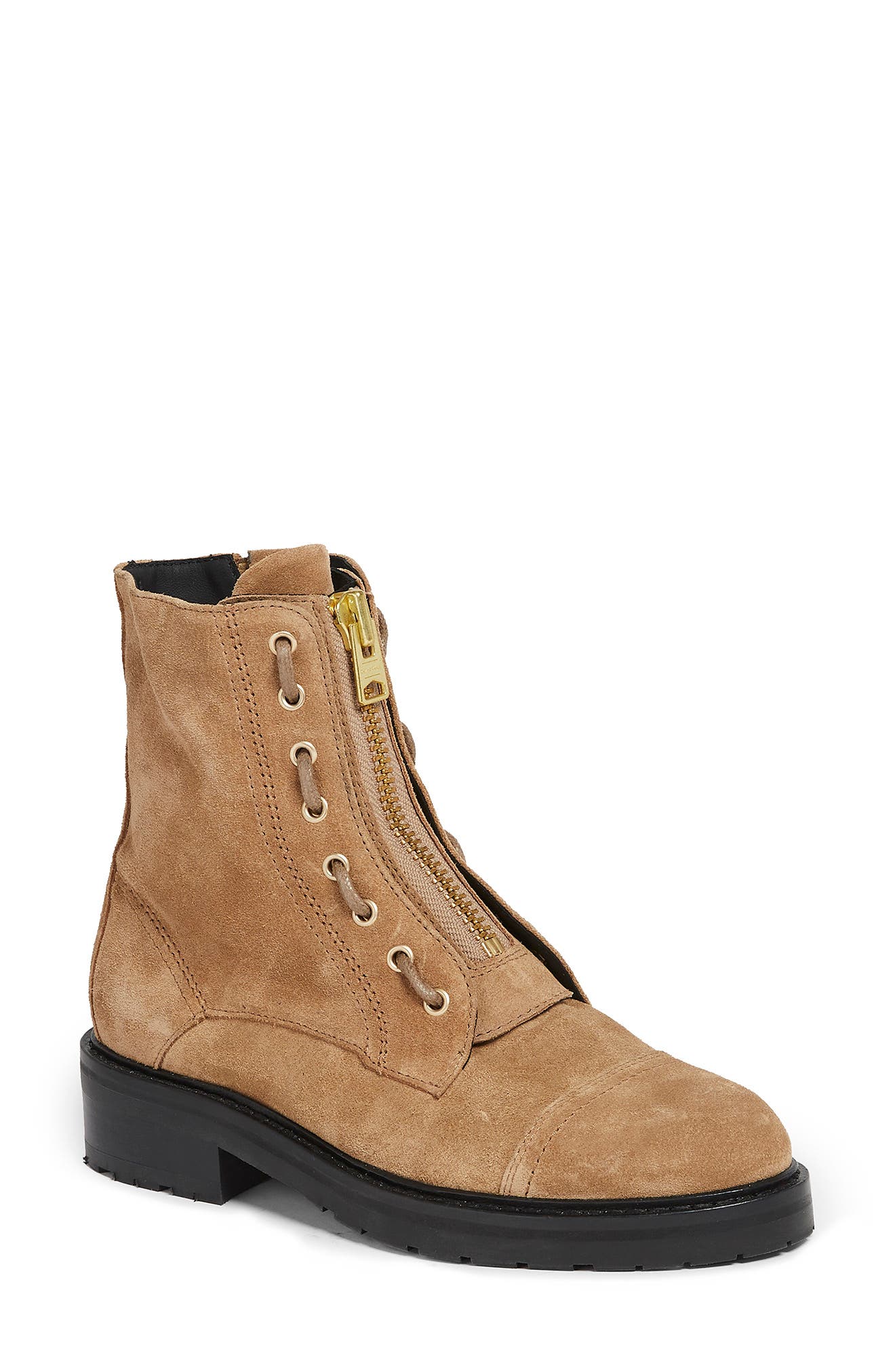 Ariel Top Zip Boot, Main, color, COGNAC SAND SUEDE