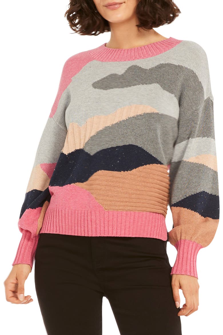 Vital Abstract Camo Cotton Blend Sweater, Main, color, PINK MULTI