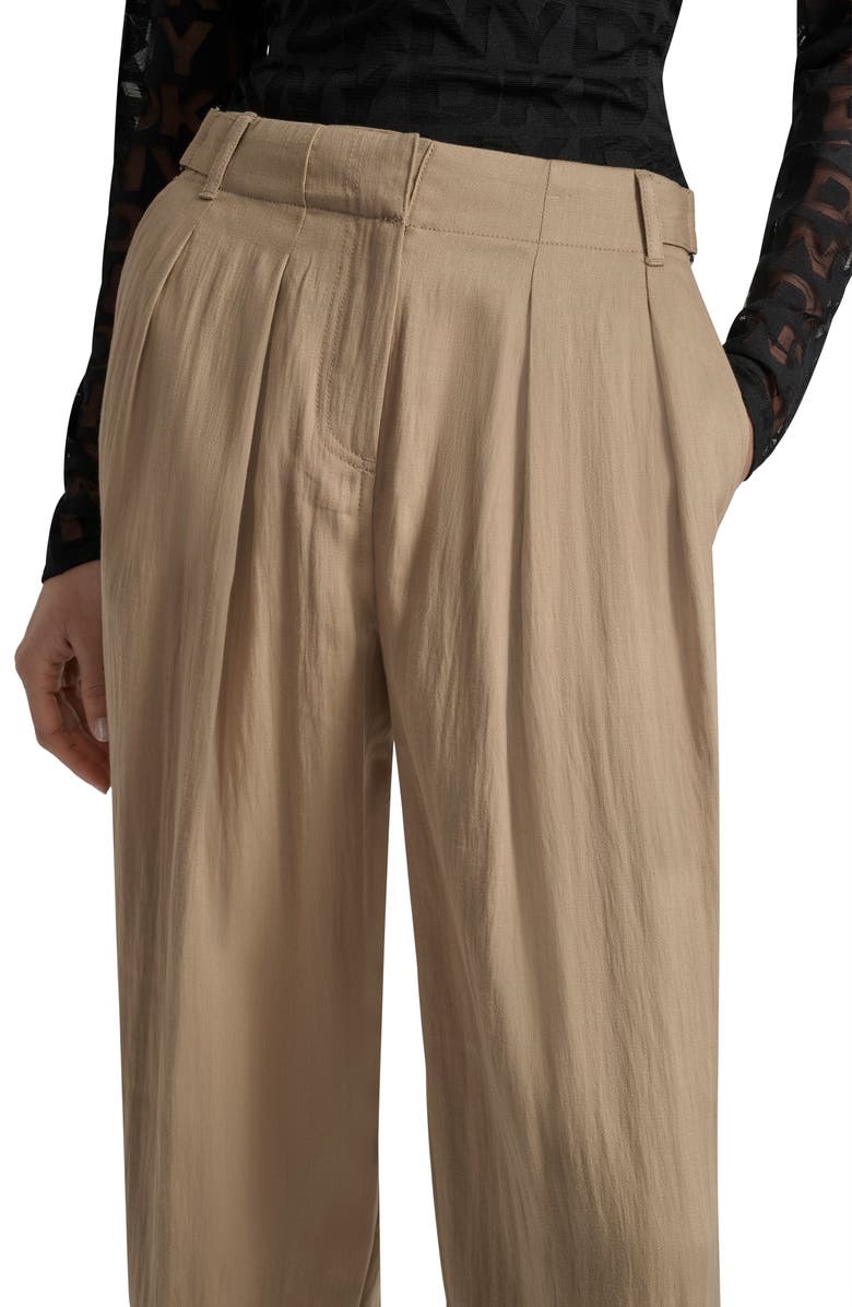 DKNY Weathered Twill Pleated Pants, Alternate, color, Travertine