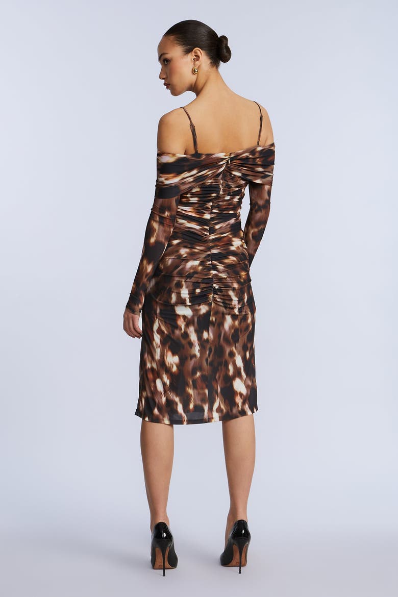 Jersey Off Shoulder Dress, Alternate, color, Leopard Desert Palm Print