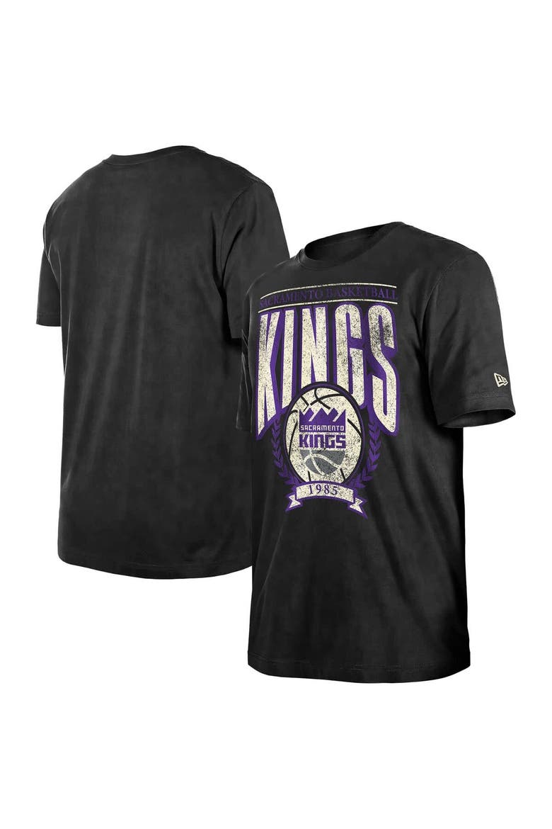 Men's New Era  Black Sacramento Kings Hardwood Classics Oversized Boxy Mineral Wash T-Shirt, Alternate, color, Black