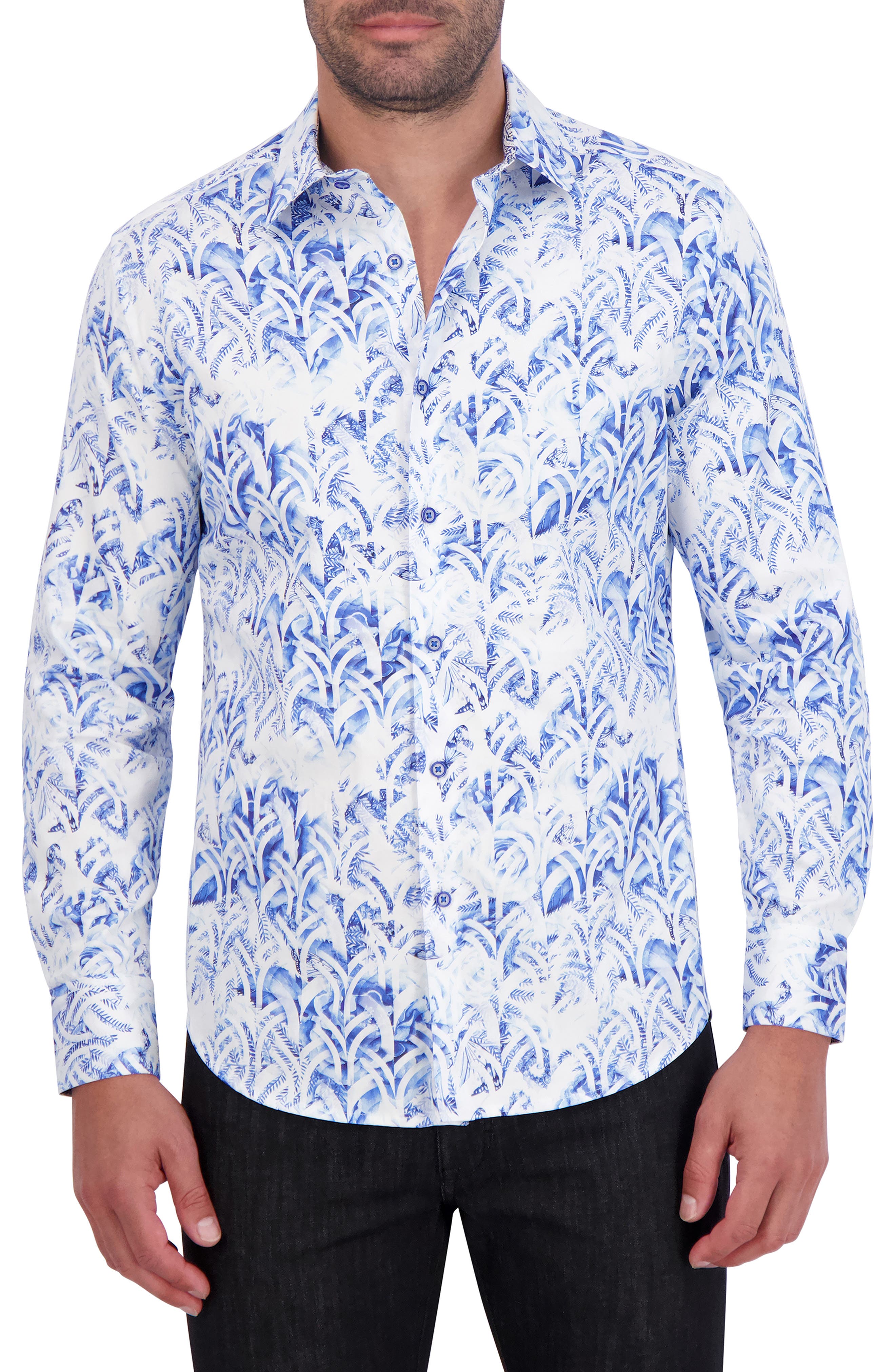 Robert Graham Abstract Frond Print Stretch Cotton Button-Down Shirt