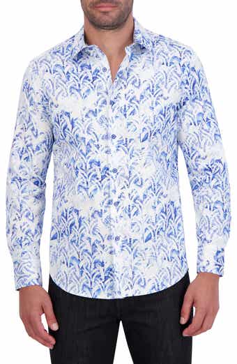 Robert Graham Abstract Frond Print Stretch Cotton Button-Down Shirt