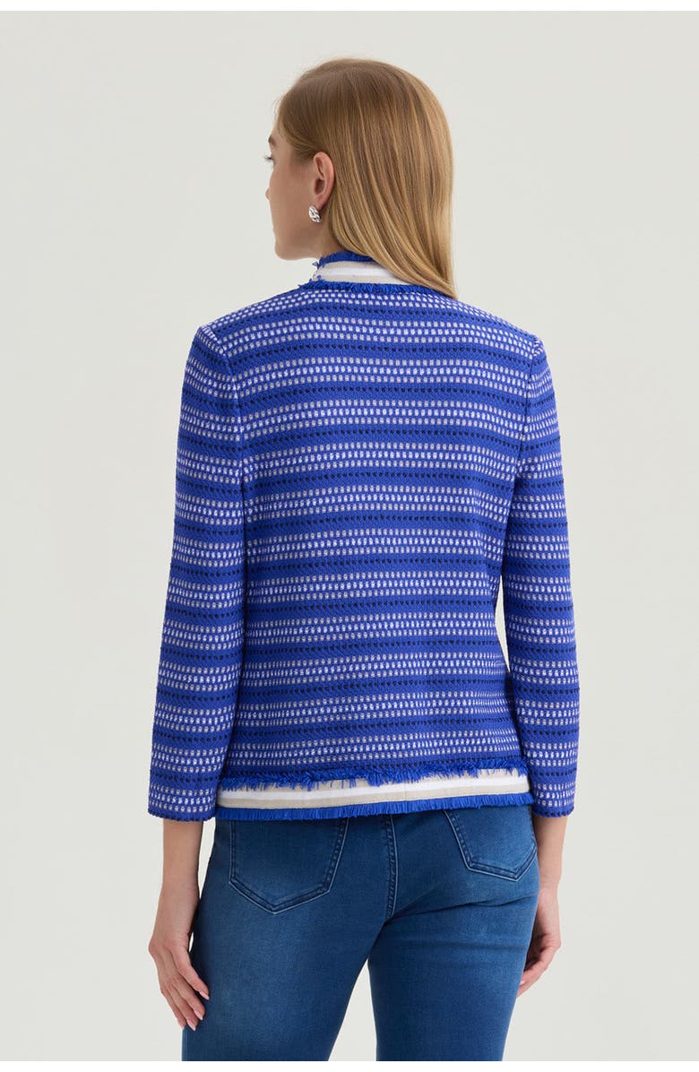 Ming Wang Heritage Ribbon Fringe Trim Knit Jacket, Alternate, color, Sapphire Sea/Limestone