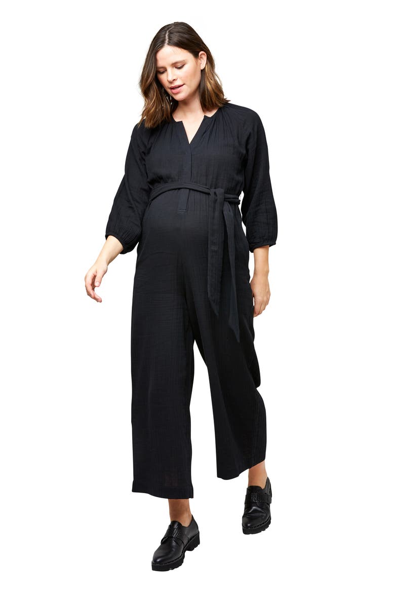 Alma Maternity/Nursing Jumpsuit, Alternate, color, BLACK