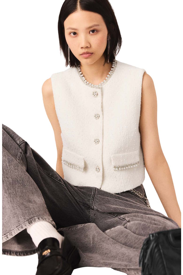 Beaded tweed jacket, Alternate, color, Ecru
