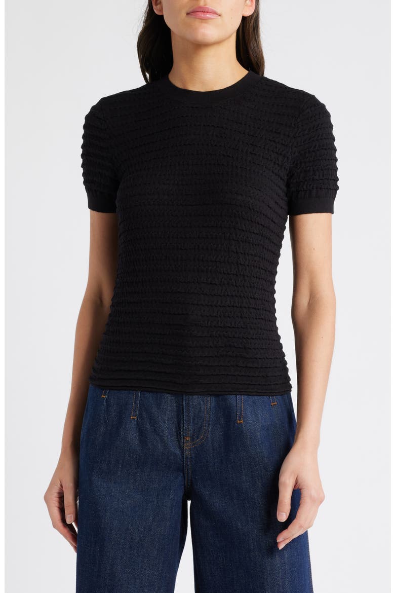 Smocked Silk Blend Sweater, Main, color, BLACK