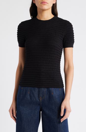 Frame Smocked Silk Blend Sweater In Black