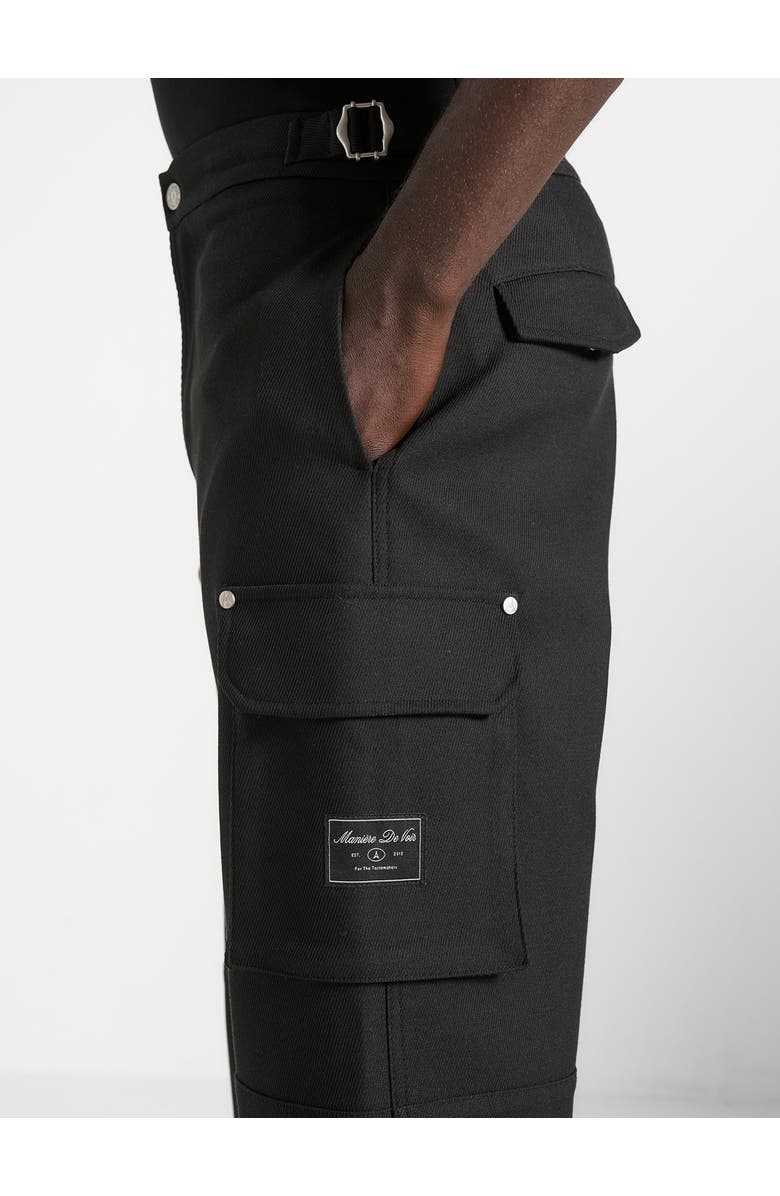 Manière De Voir Mathis Twill Signature Wide Leg Cargo Trousers, Alternate, color, Black