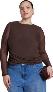 ELOQUII Mesh Draped Waist Top