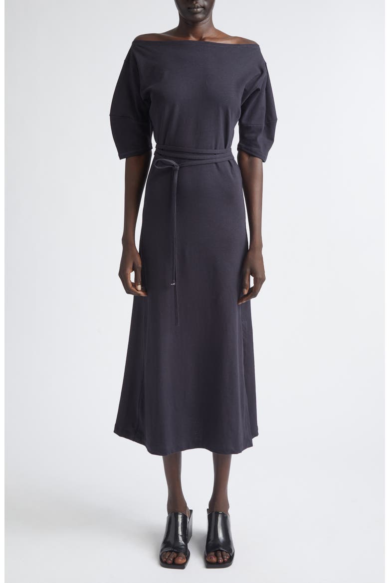 Off the Shoulder Cotton & Linen Jersey Midi Dress, Main, color, URCHIN
