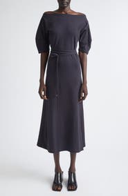 Lemaire Off the Shoulder Cotton & Linen Jersey Midi Dress