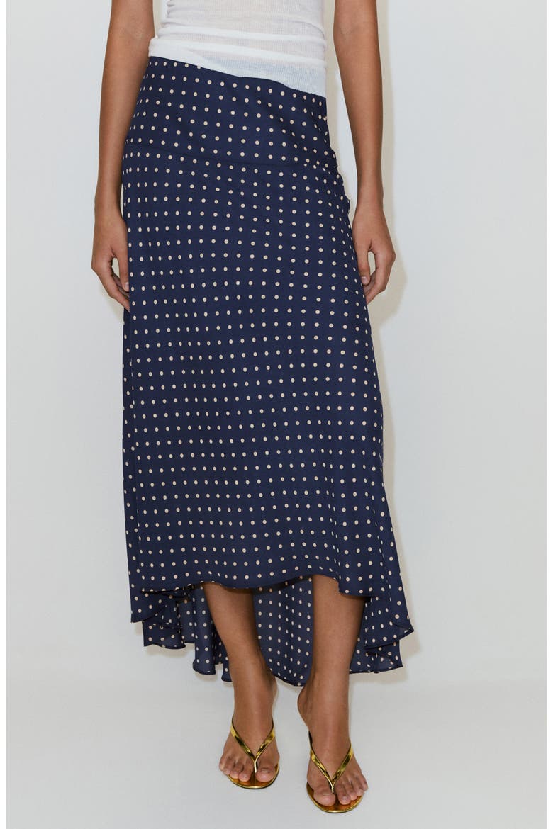 Flippy Polka Dot High-Low Skirt, Main, color, NAVY