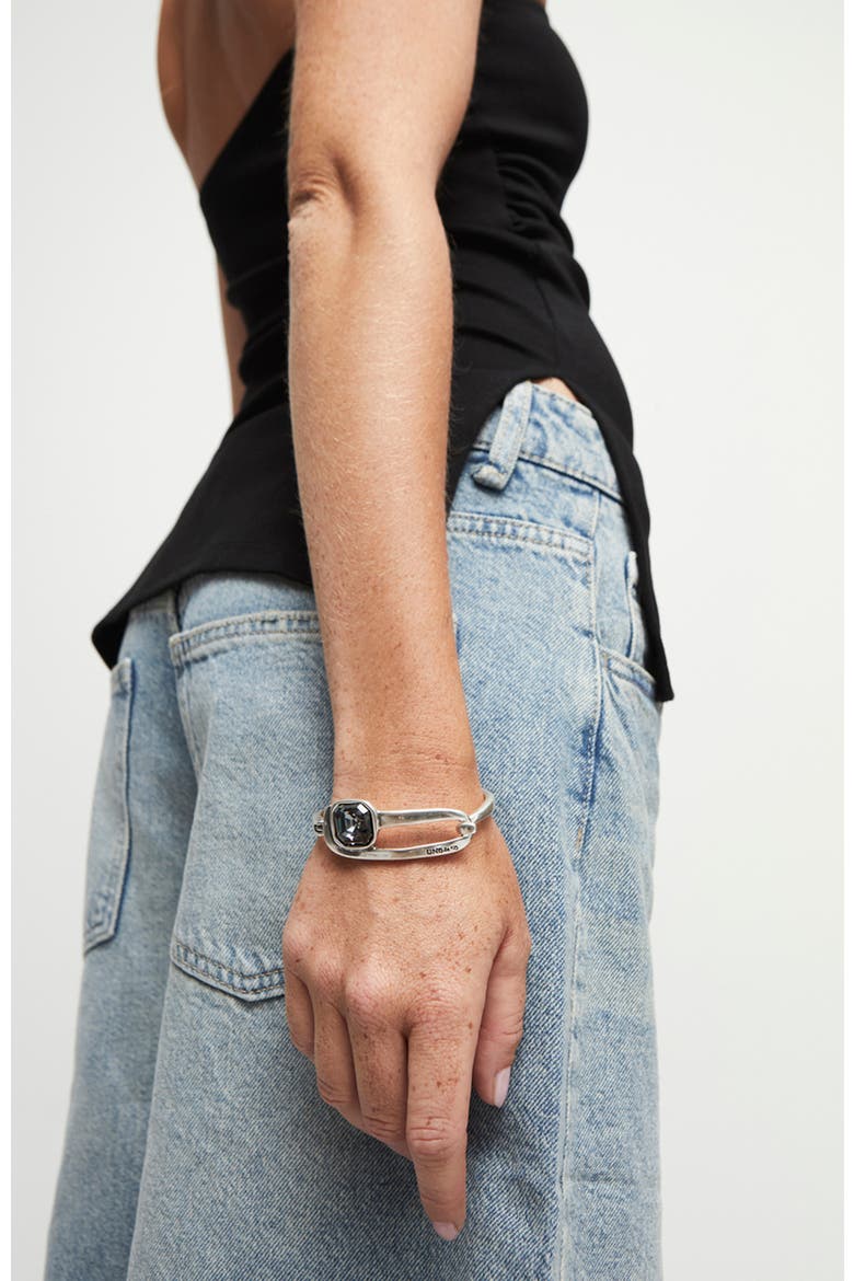 Bracelet with Black Faceted Glass, Alternate, color, Silver
