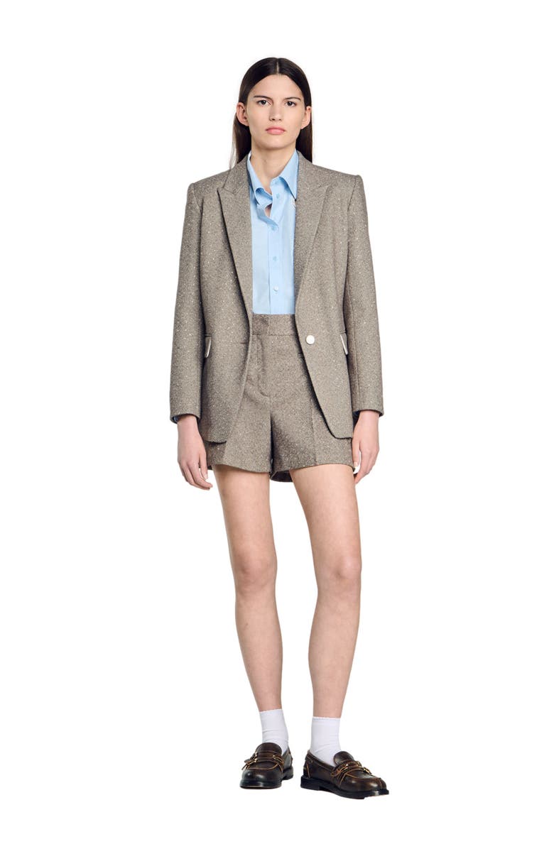 SANDRO Herringbone shorts with rhinestones, Alternate, color, 