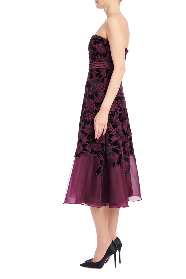 Burnout Velvet Strapless Midi Dress, Alternate, color, WINE
