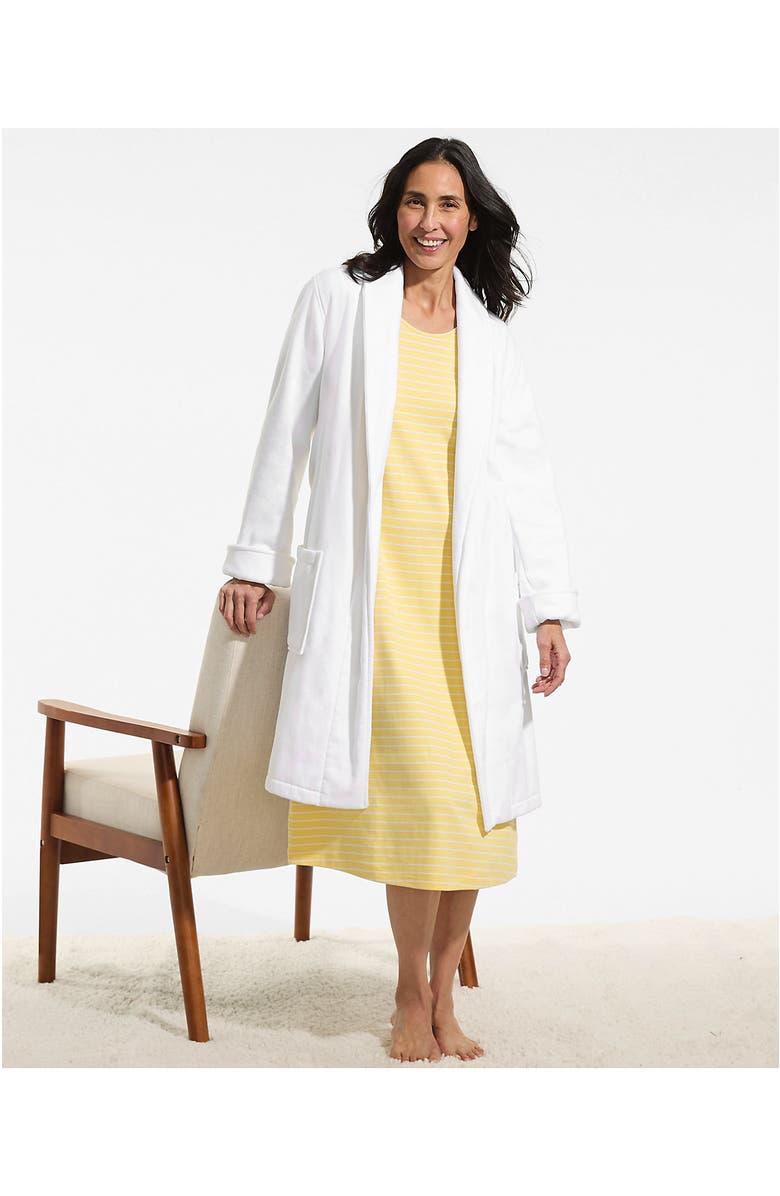 Lands' End Cotton Terry Knee Length Spa Bath Robe, Alternate, color, White