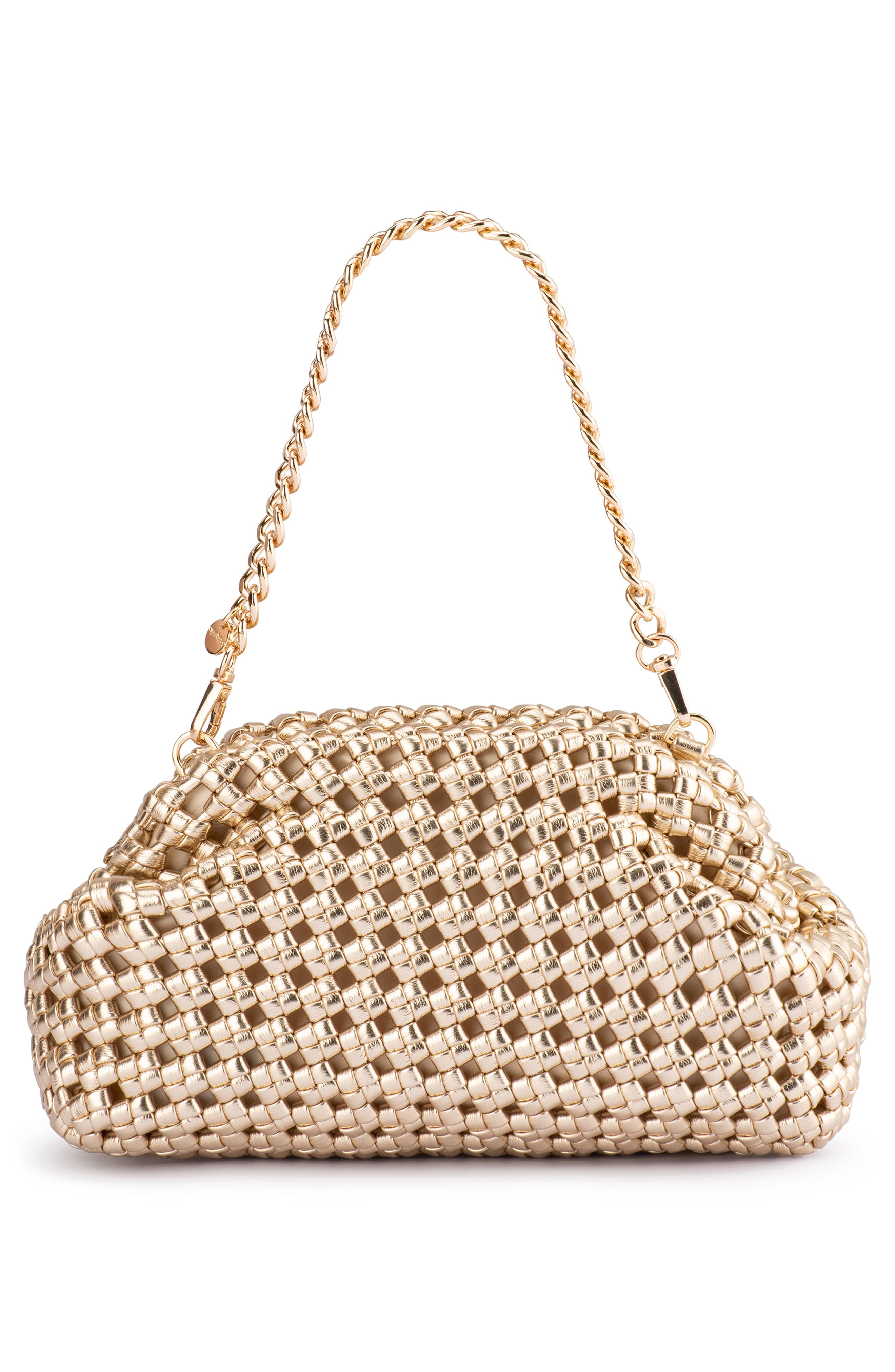Everly Handwoven Faux Leather Frame Clutch, Alternate, color, GOLD