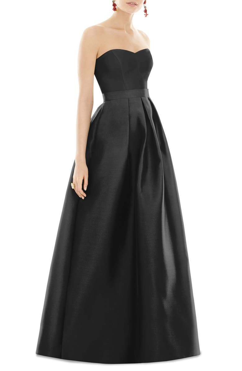 Alfred Sung Strapless Satin Twill A-Line Gown, Main, color,