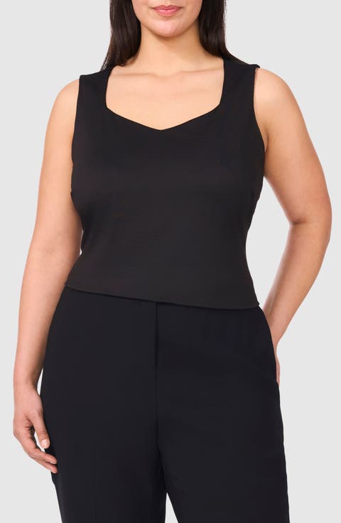 Sleeveless Sweetheart Neck Knit Shell (Plus)