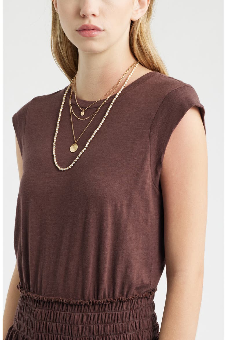 Smocked Waist Peplum Muscle Tank, Alternate, color, BROWN MALICACIA