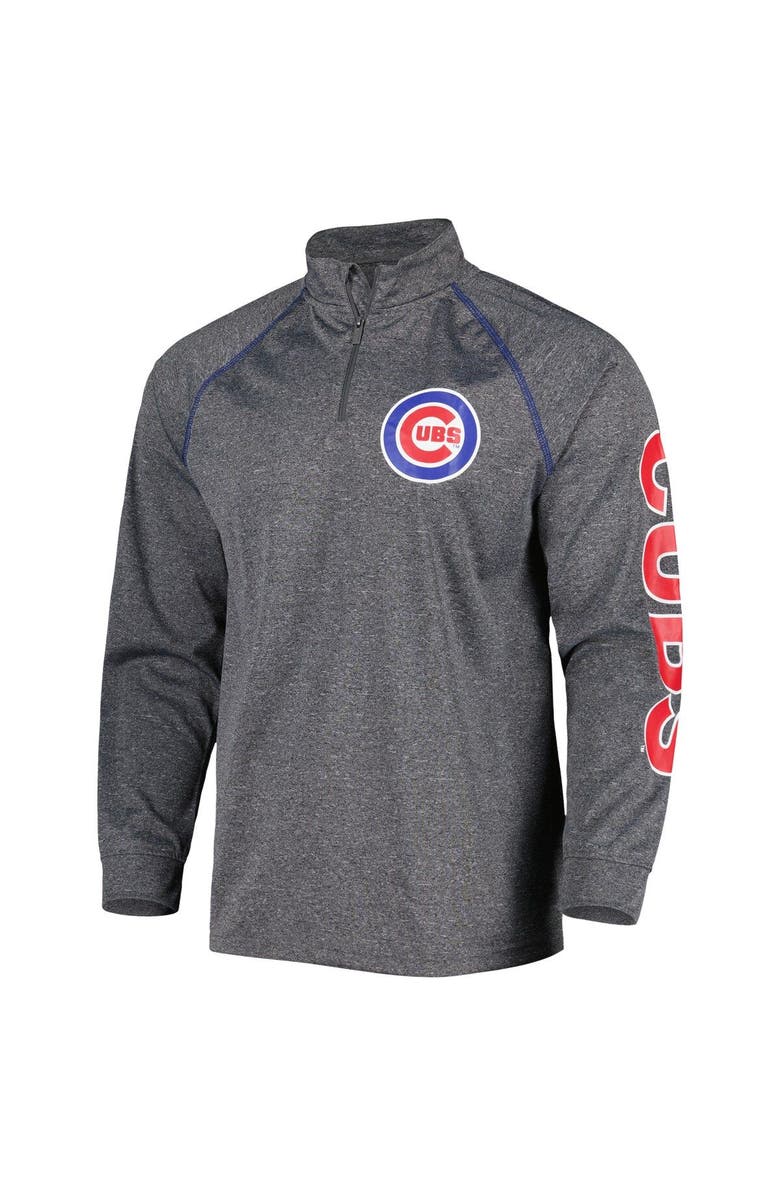 STITCHES Men's Stitches Heather Gray Chicago Cubs Wordmark Raglan Quarter-Zip Top, Alternate, color, 