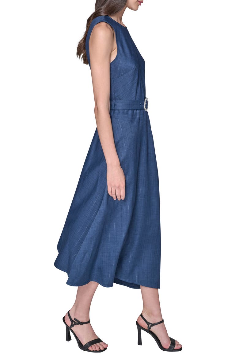 Metallic Pinstripe Midi Dress, Alternate, color, DENIM BLUE MULTI