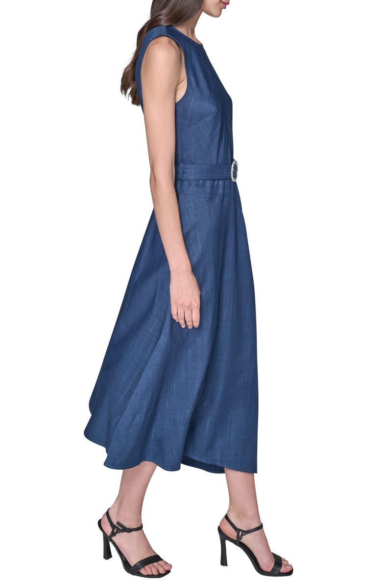 KARL LAGERFELD PARIS Metallic Pinstripe Midi Dress, Alternate, color, Denim Blue Multi