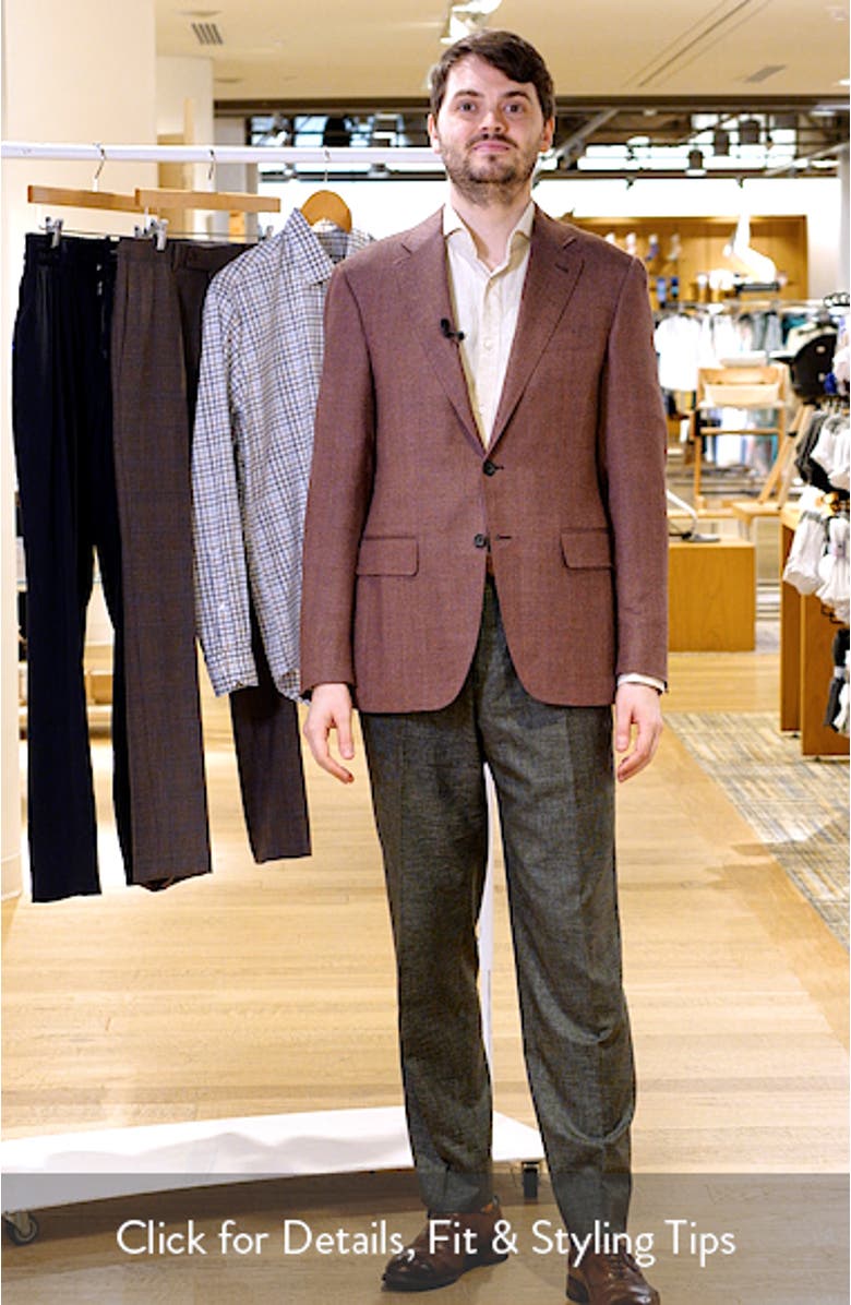 Kei Trim Fit Light Red Wool & Silk Blend Herringbone Sport Coat, sales video thumbnail